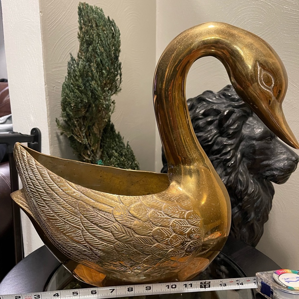 Brass Swan (1970’s) Hollywood Regency style. Aged to vintage perfection.
